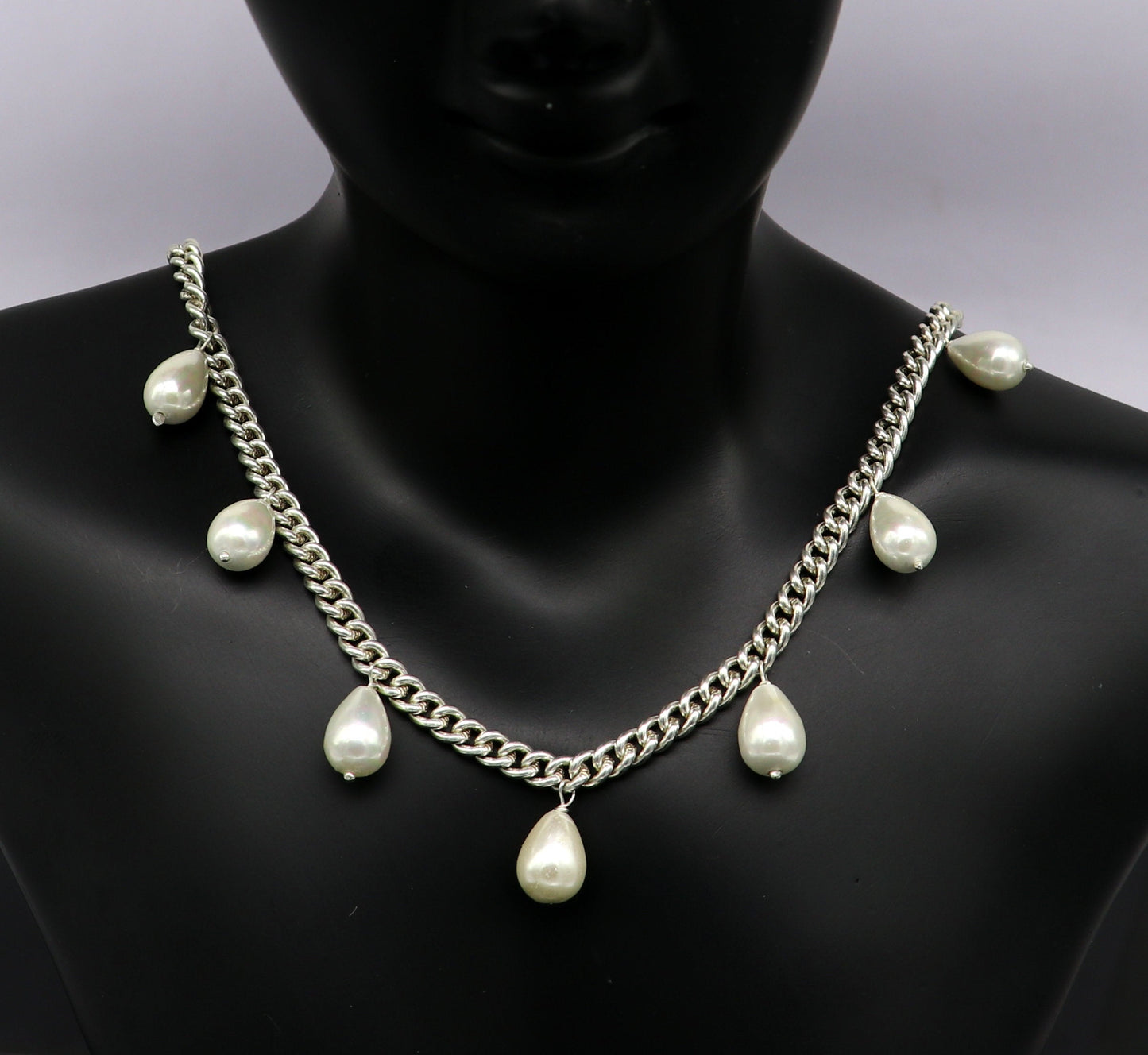 925 sterling silver handmade charm curb cuban link chain necklace, excellent hanging pearl necklace, stylish bridesmaid gift jewelry set146 - TRIBAL ORNAMENTS