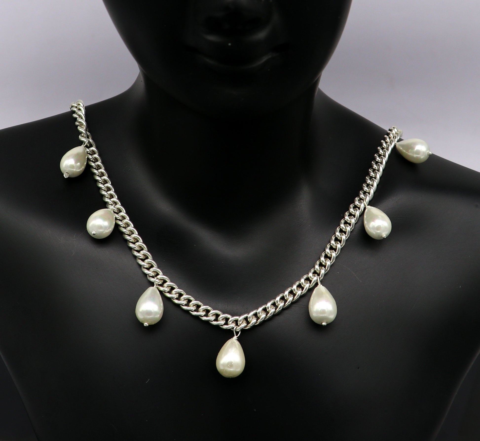 925 sterling silver handmade charm curb cuban link chain necklace, excellent hanging pearl necklace, stylish bridesmaid gift jewelry set146 - TRIBAL ORNAMENTS