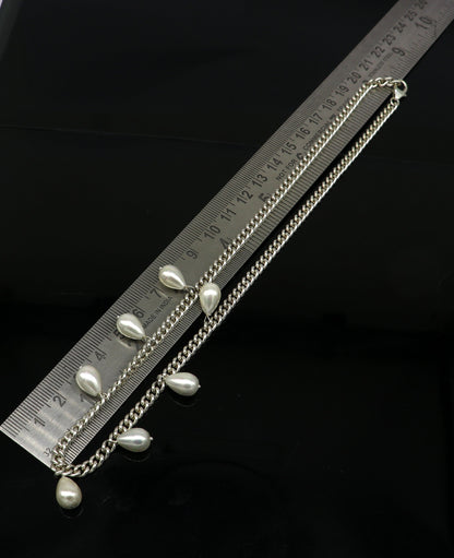 925 sterling silver handmade charm curb Cuban link chain necklace with hanging pearl, stylish bridesmaid jewelry from TRIBAL ORNAMENTS