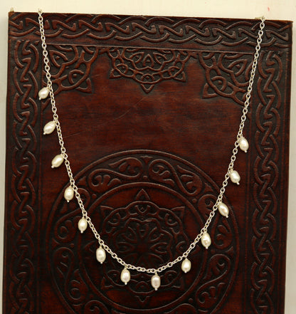 Sterling silver handmade charm necklace by TRIBAL ORNAMENTS, stylish bridesmaid belly dance jewelry with intricate designs.