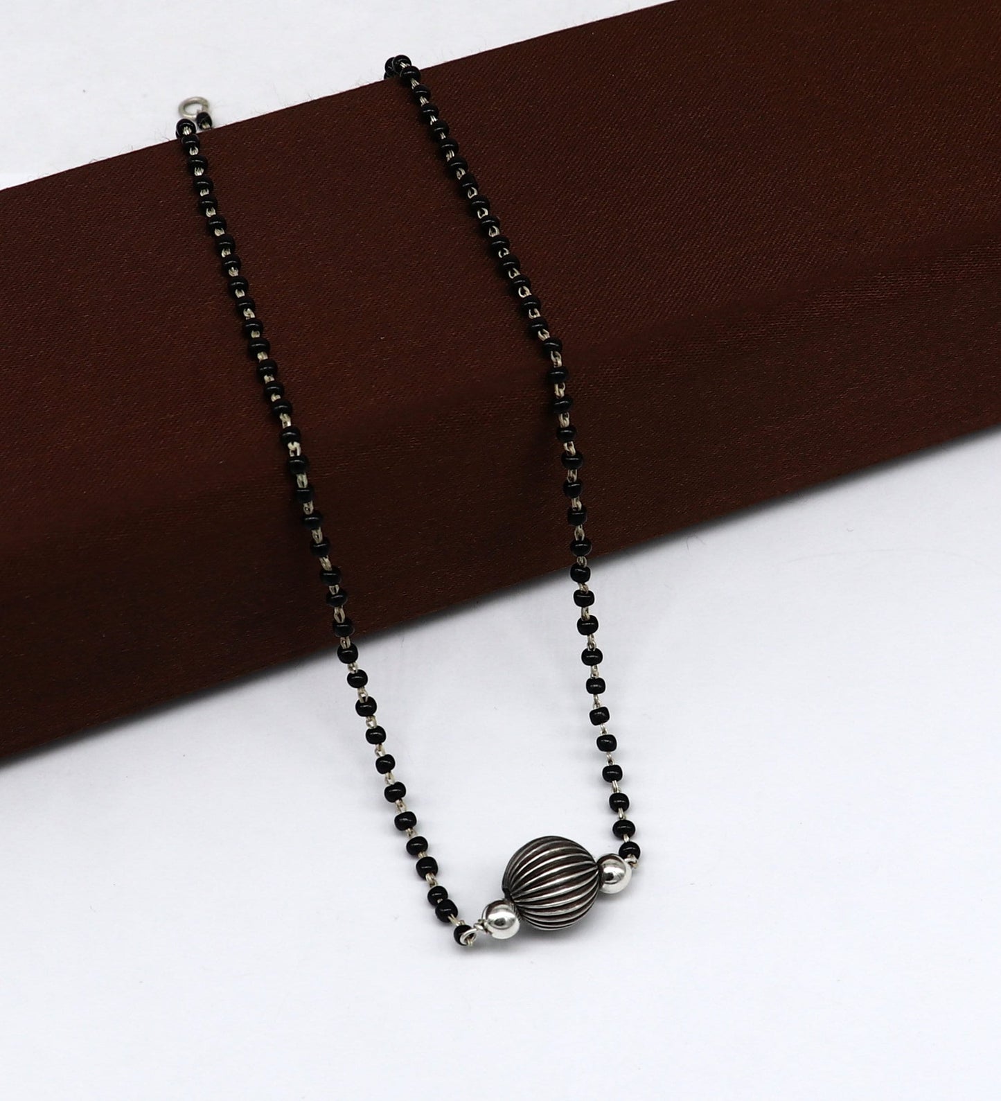 Pure 925 sterling silver black beads chain necklace, vintage ball pendant, traditional style brides Mangalsutra necklace set215 - TRIBAL ORNAMENTS