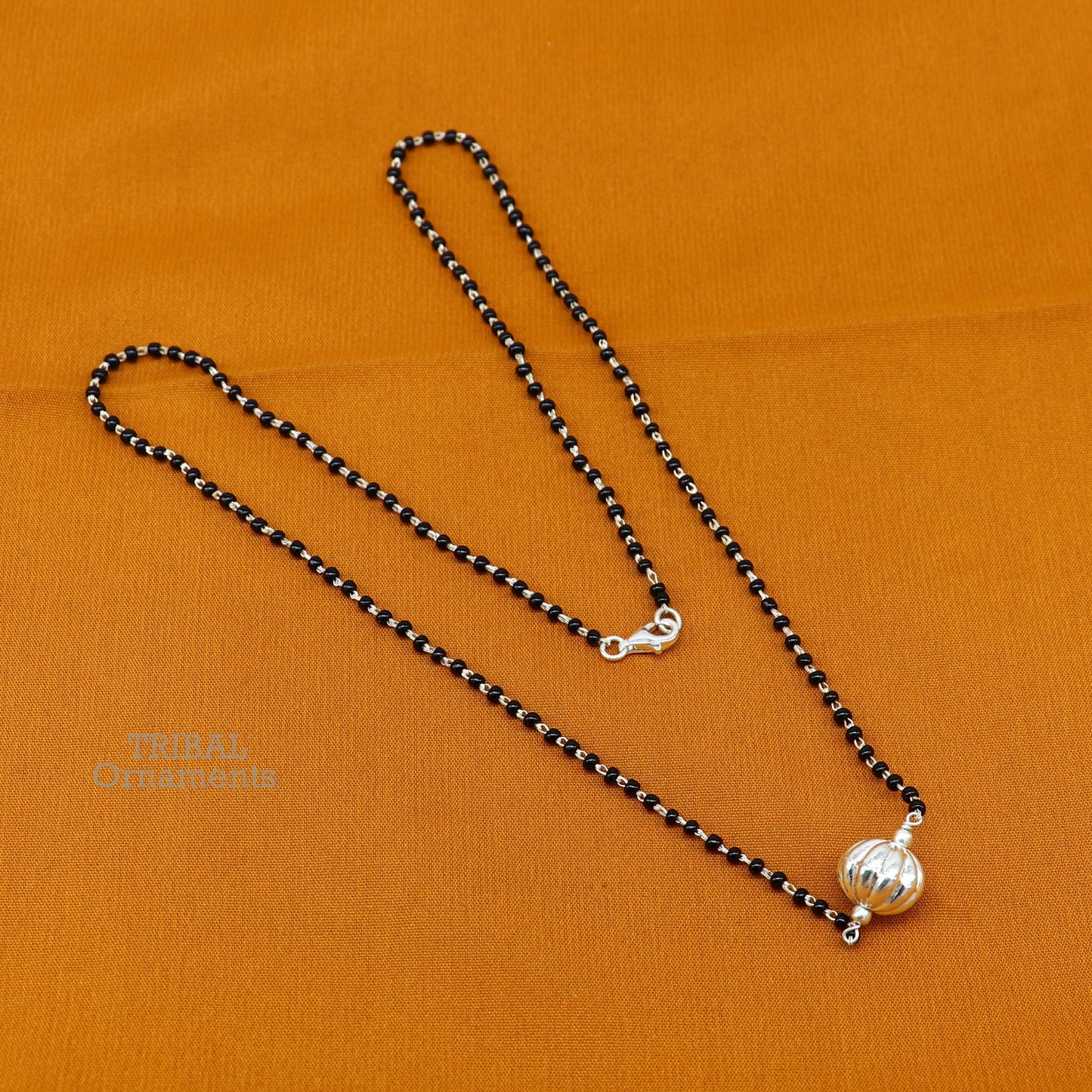 Pure 925 sterling silver black beads chain necklace, vintage ball pendant, traditional style brides Mangalsutra necklace set444 - TRIBAL ORNAMENTS