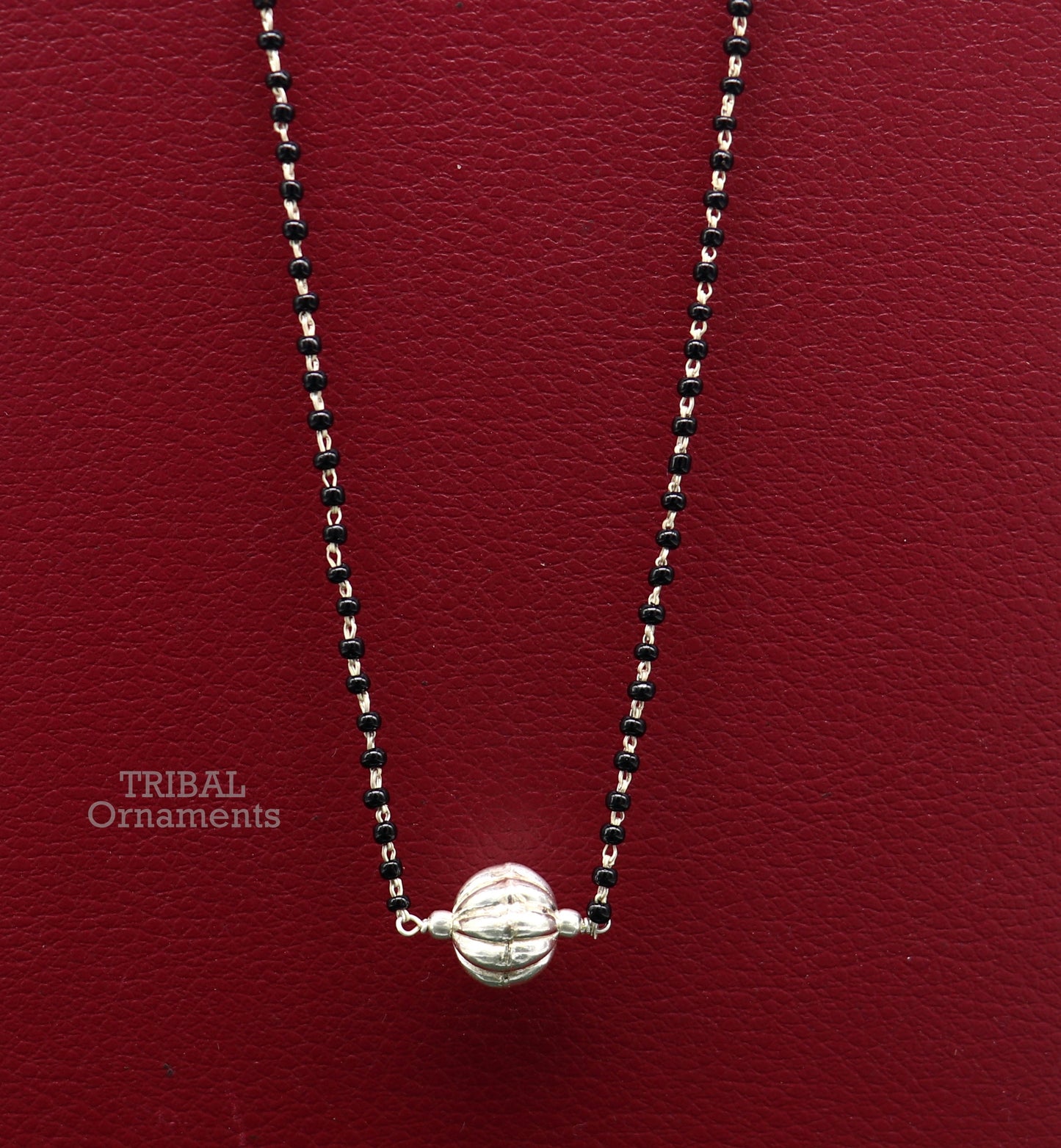 Pure 925 sterling silver black beads chain necklace, vintage ball pendant, traditional style brides Mangalsutra necklace set444 - TRIBAL ORNAMENTS