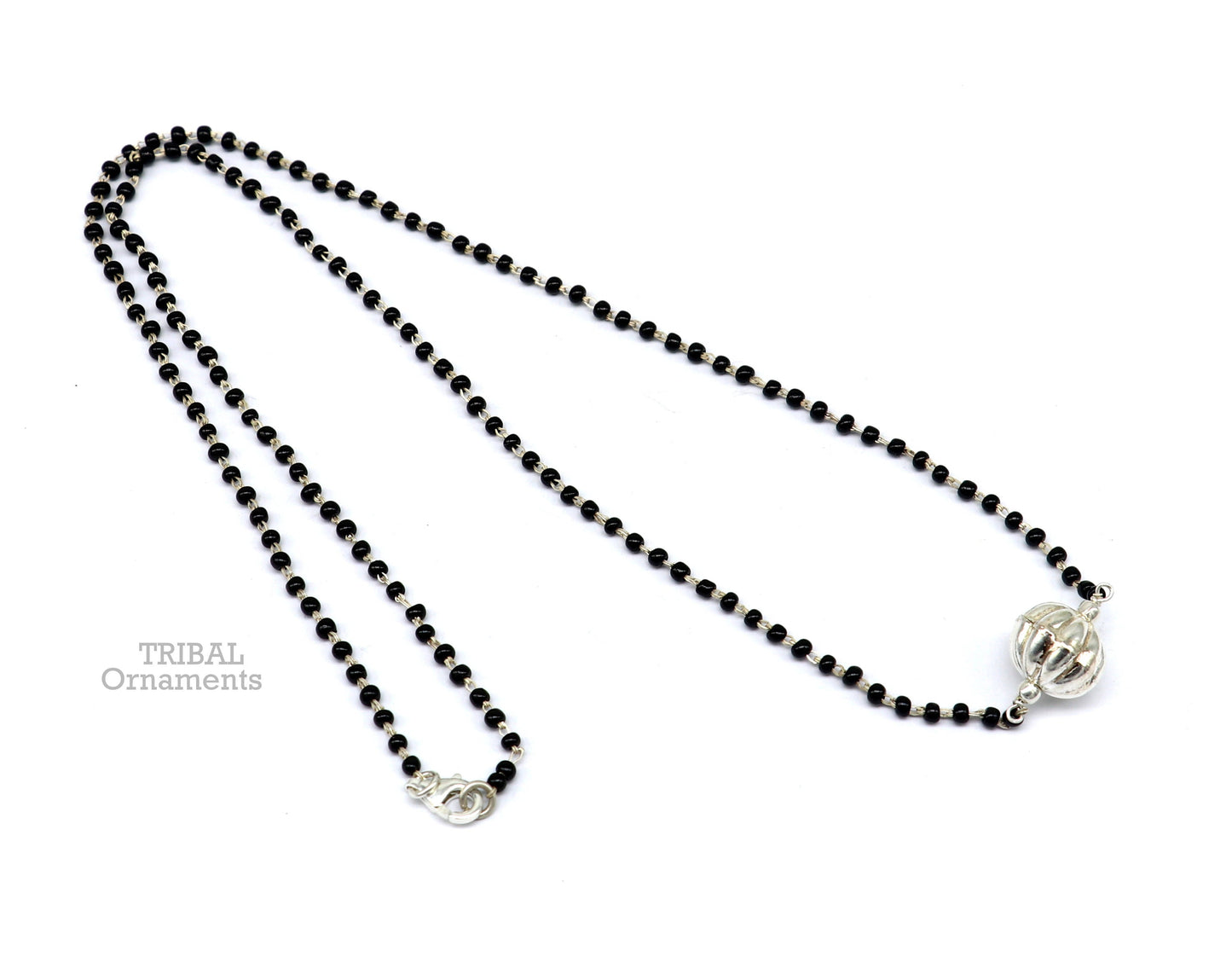 Pure 925 sterling silver black beads chain necklace, vintage ball pendant, traditional style brides Mangalsutra necklace set444 - TRIBAL ORNAMENTS