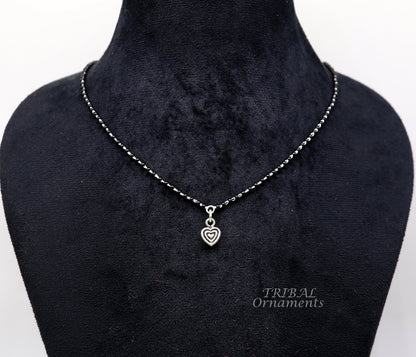 Pure 925 sterling silver black beads chain necklace with traditional pendant, bridal Mangalsutra set by Tribal Ornaments.