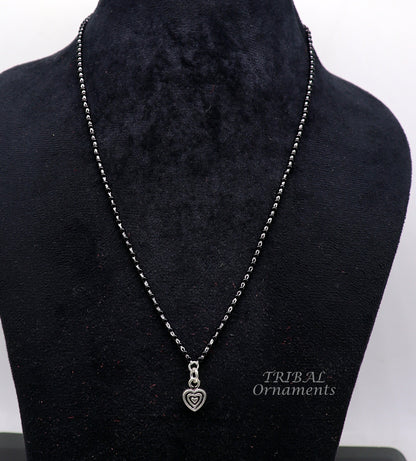 Pure 925 sterling silver black beads chain necklace with traditional pendant, bridal Mangalsutra set by TRIBAL ORNAMENTS.