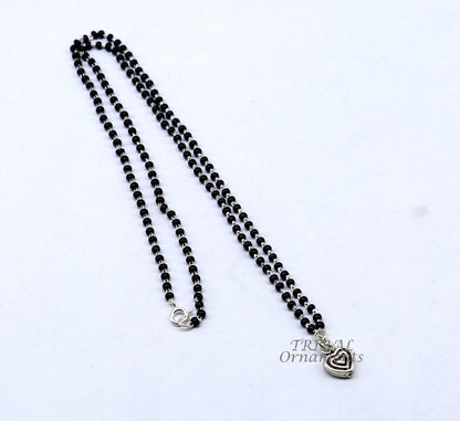 Pure 925 sterling silver black beads chain necklace with traditional pendant, bridal Mangalsutra set by TRIBAL ORNAMENTS.