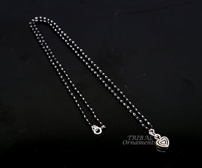 Pure 925 sterling silver black beads chain necklace with traditional vintage pendant, bridal Mangalsutra set by TRIBAL ORNAMENTS.