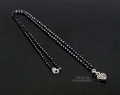Pure 925 sterling silver black beads chain necklace with traditional pendant, bridal Mangalsutra set by TRIBAL ORNAMENTS.