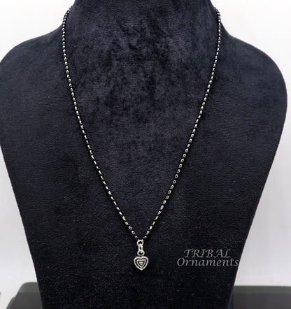 Pure 925 sterling silver black beads chain necklace with traditional pendant, bridal Mangalsutra set by TRIBAL ORNAMENTS.