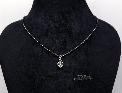 Pure 925 sterling silver black beads chain necklace with traditional pendant, bridal Mangalsutra set by TRIBAL ORNAMENTS.