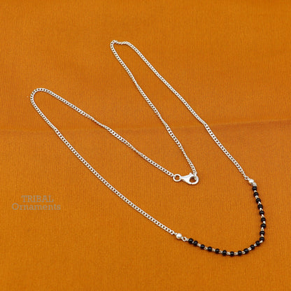 Sterling silver black beads with Cuban chain necklace in traditional brides Mangalsutra style by TRIBAL ORNAMENTS.
