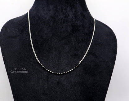 Sterling silver black beads with Cuban chain necklace, traditional brides Mangalsutra style by TRIBAL ORNAMENTS.