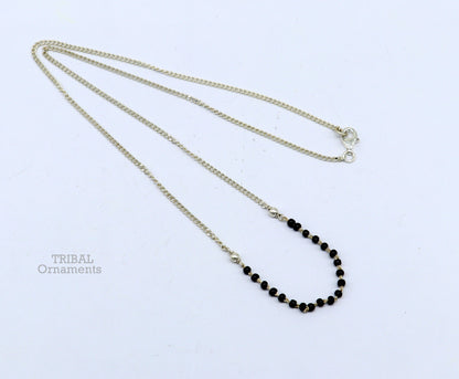 Sterling silver black beads with Cuban chain necklace, traditional brides Mangalsutra style jewelry by TRIBAL ORNAMENTS.