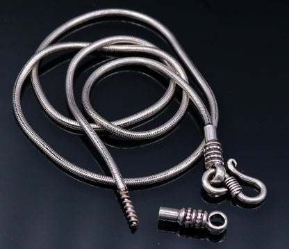 Sterling silver vintage snake chain necklace by TRIBAL ORNAMENTS, flexible solid screw design, unisex antique jewelry, Rajasthan India