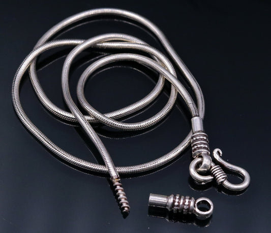 925 Sterling silver handmade vintage snake chain flexible solid screw chain necklace antique design unisex jewelry Rajasthan india - TRIBAL ORNAMENTS