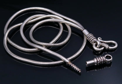 Sterling silver vintage snake chain necklace with flexible solid screw design, unisex antique jewelry by Tribal Ornaments.