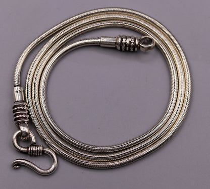 925 Sterling silver vintage snake chain necklace with flexible solid screw design, handmade unisex jewelry from Tribal Ornaments.