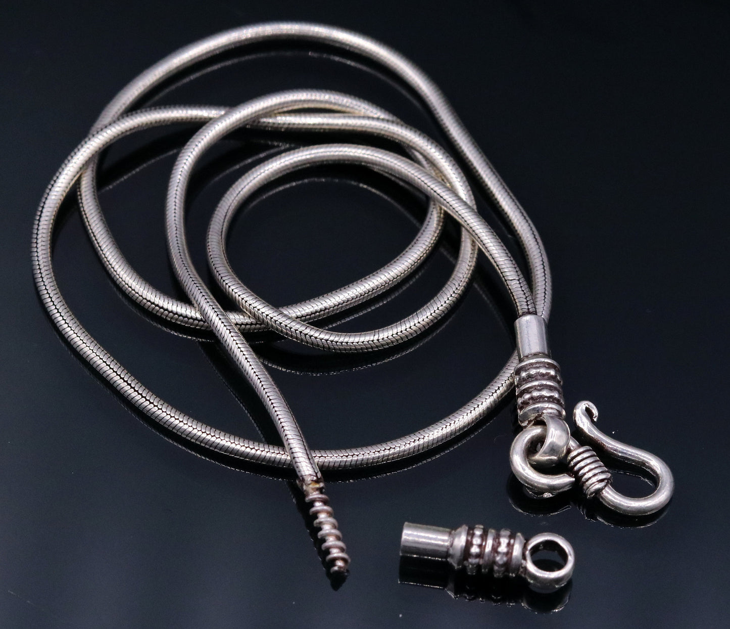 925 Sterling silver handmade vintage snake chain flexible solid screw chain necklace antique design unisex jewelry Rajasthan india - TRIBAL ORNAMENTS