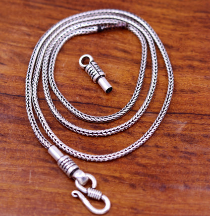 Sterling silver vintage wheat chain necklace, 18-24 inches, 2mm thick, screw clasp, ideal for pendants, by TRIBAL ORNAMENTS.