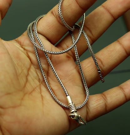 Sterling silver vintage-style wheat chain necklace from TRIBAL ORNAMENTS, 18-24 inches, screw clasp, customizable pendant chain.