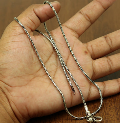 Sterling silver vintage-style wheat chain necklace, 18-24 inches, 2mm thick, screw clasp, designed for pendants, custom jewelry.