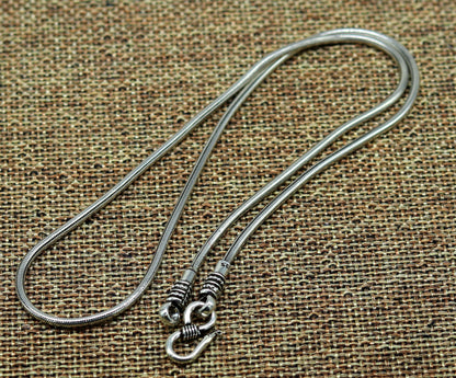 Sterling silver 18-30 inch screw chain with tribal oxidized design, snake chain style, handmade pendant necklace by TRIBAL ORNAMENTS.