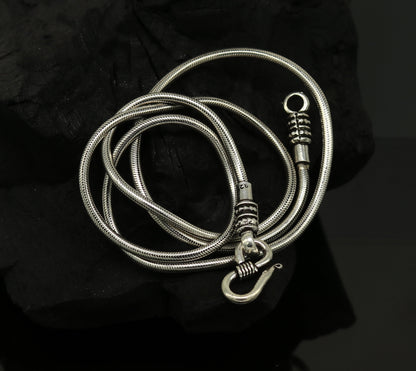 18-30 inch sterling silver screw chain necklace with snake chain design, tribal oxidized finish, handcrafted jewelry by Tribal Ornaments