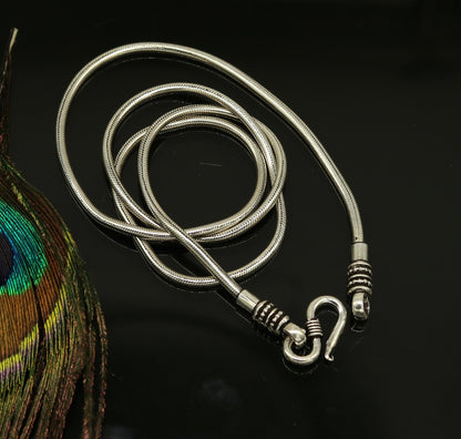 18-30 inch sterling silver screw chain necklace with tribal oxidized finish, featuring a sleek snake chain design by Tribal Ornaments.