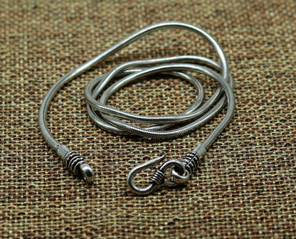 Sterling silver 18 to 30-inch screw chain necklace with tribal oxidized snake design, handmade by Tribal Ornaments.