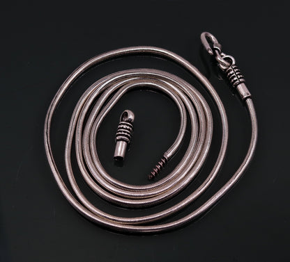 Sterling silver screw chain necklace with tribal oxidized finish, 18 to 30 inches, featuring a sleek snake chain design.