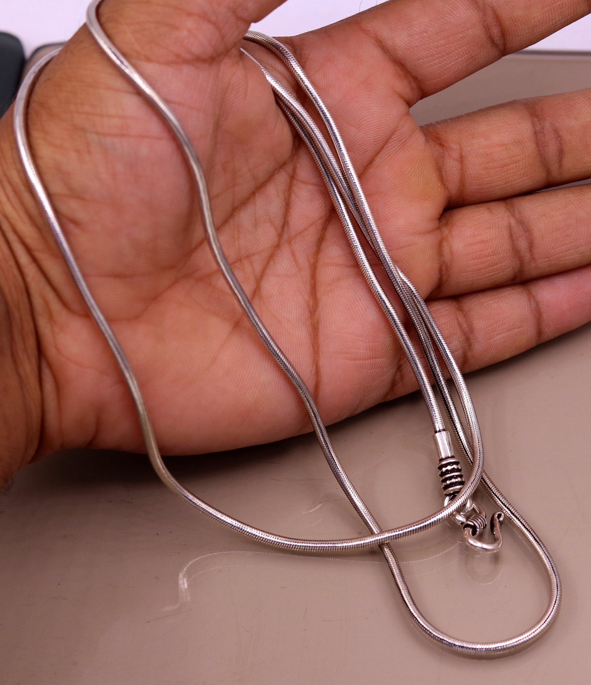 18" to 30" 925 sterling silver handmade gorgeous screw chain, pendant chain, amazing snake chain tribal oxidized customized necklace ch84 - TRIBAL ORNAMENTS