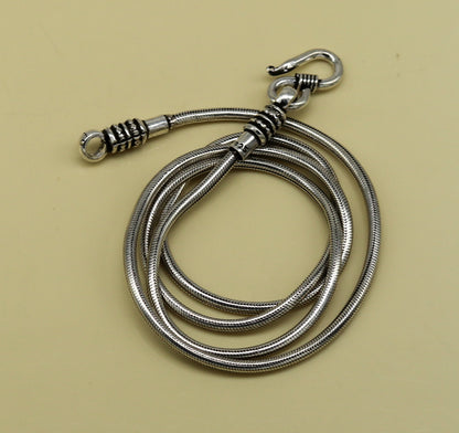 Sterling silver 18-30" screw chain necklace with tribal oxidized snake chain design and customizable pendant from Tribal Ornaments.