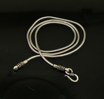 18-30 inch sterling silver screw chain with tribal oxidized finish, perfect for pendants, handcrafted tribal ornament necklace.