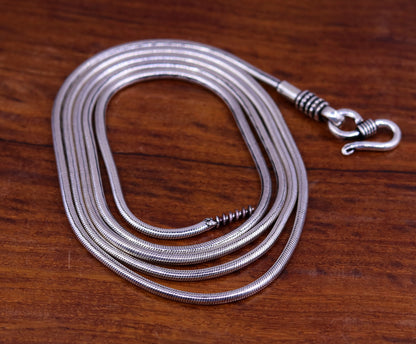 18-30 inch sterling silver screw chain necklace with tribal oxidized snake chain design, handmade by Tribal Ornaments.
