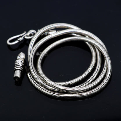 Sterling silver 18-30 inch snake chain necklace with 3mm screw links, oxidized silver finish, handmade trendy jewelry by Tribal Ornaments.