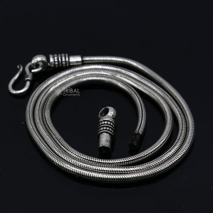 Sterling silver 18-30 inch snake chain necklace with 3mm screw links, handmade oxidized silver trendy style by Tribal Ornaments.