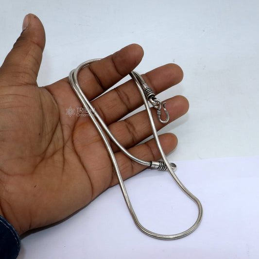 Sterling silver 18-30 inch snake chain necklace with 3mm screw links, oxidized silver finish, handcrafted trendy pendant chain.