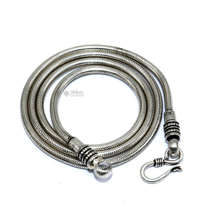 Sterling silver 18-30 inch snake chain with 3mm screw links, oxidized silver finish, handmade trendy necklace chain by Tribal Ornaments.