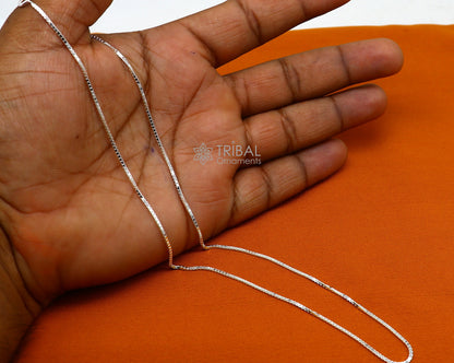 Sterling silver 1mm trendy box chain necklace by Tribal Ornaments, handcrafted jewelry ideal for men and women.