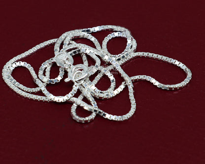 925 sterling silver box chain necklace by TRIBAL ORNAMENTS, trendy handmade jewelry for men and women, 1mm thickness.