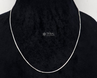Sterling silver 1mm box chain necklace by TRIBAL ORNAMENTS, handmade trendy jewelry for men and women