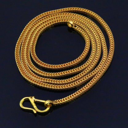 22K yellow gold handmade wheat foxtail chain necklace, unisex stylish jewelry with 916 hallmark, ideal for gifting or everyday wear.