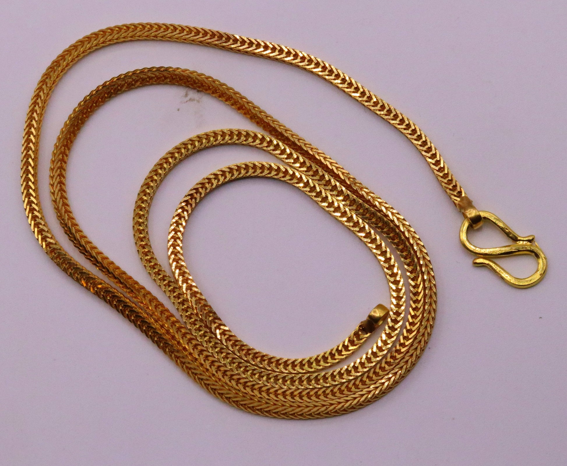 22K yellow gold handmade wheat foxtail chain necklace, unisex design, hallmarked 916, stylish jewelry for gifting or everyday wear.