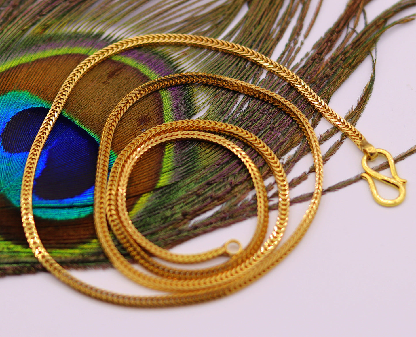 22K yellow gold handmade wheat foxtail chain necklace, unisex style, hallmarked 916, stylish jewelry gift from Tribal Ornaments