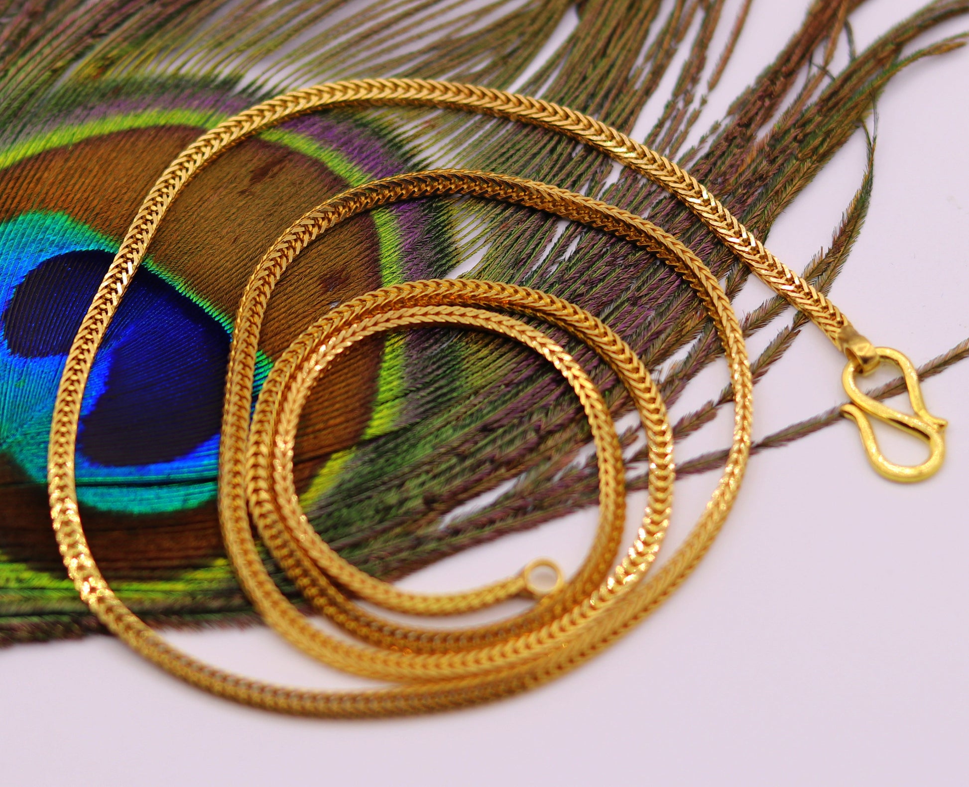 22K yellow gold handmade wheat foxtail chain necklace, unisex style, hallmarked 916, stylish jewelry gift from Tribal Ornaments