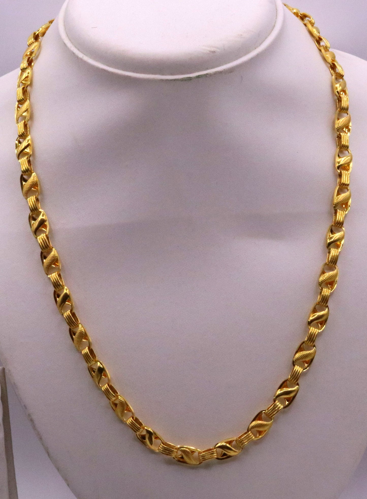 20 inches 22 karat gold Vintage handmade engraved fabulous lotus chain necklace men's women's jewelry from Rajasthan India - TRIBAL ORNAMENTS