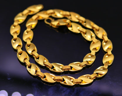 22K solid gold 11mm lotus design handmade chain necklace by TRIBAL ORNAMENTS, traditional unisex jewelry from Rajasthan India