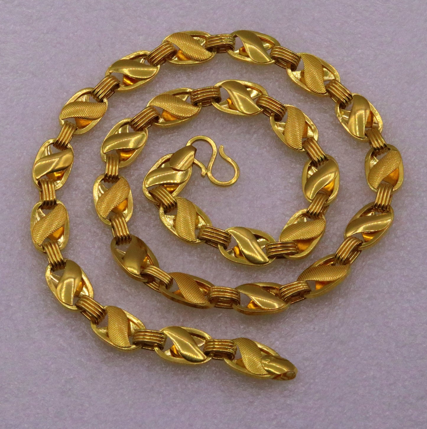 22K solid gold lotus design handmade chain necklace from Rajasthan, unisex traditional jewelry by TRIBAL ORNAMENTS.