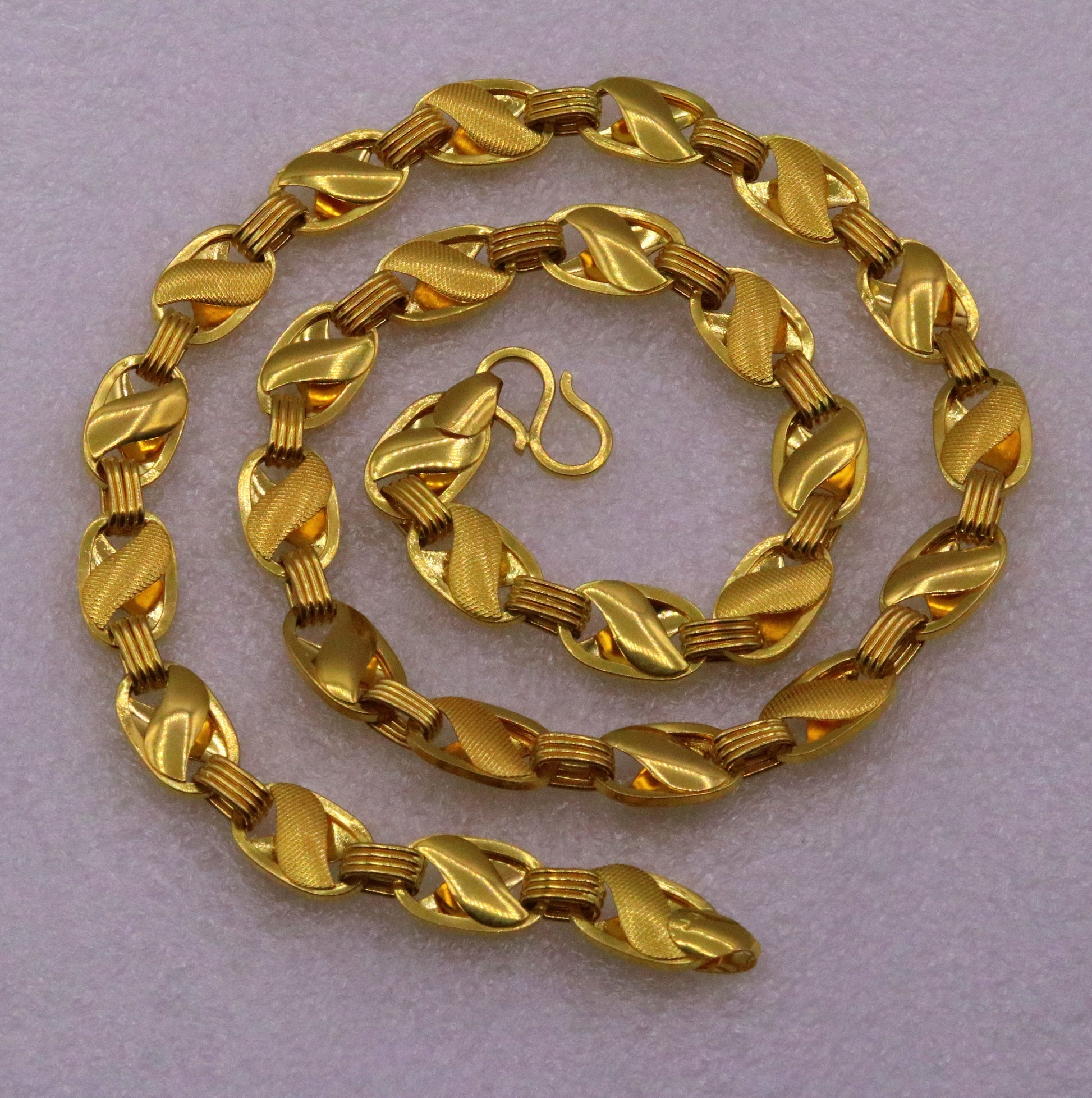 22K solid gold lotus design handmade chain necklace from Rajasthan, unisex traditional jewelry by TRIBAL ORNAMENTS.